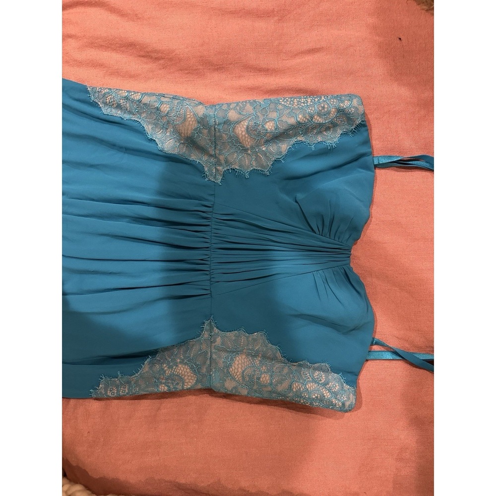 BCBGMAXAZRIA Teal Lace Pleated Bodice Maxi Dress Size 10 - Picture 3 of 5